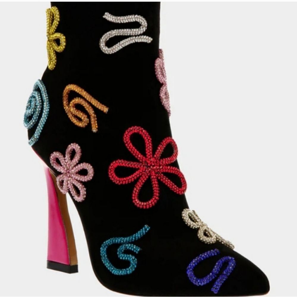 Betsey Johnson Black Ankle Boots with Multicolor Embellishments - Picture 3 of 14